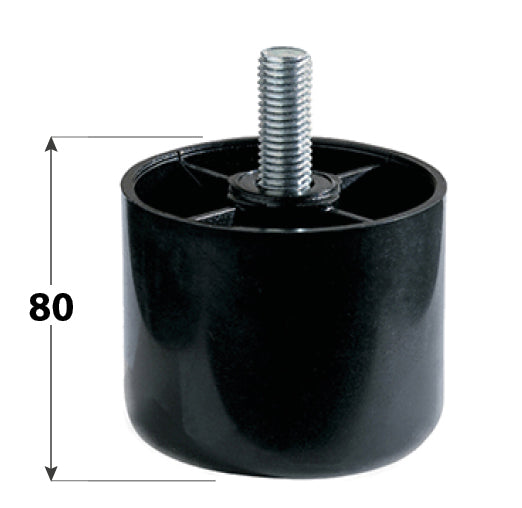 PIEDE PLASTICA NERA  60 H 80 PERNO FILETTO M10