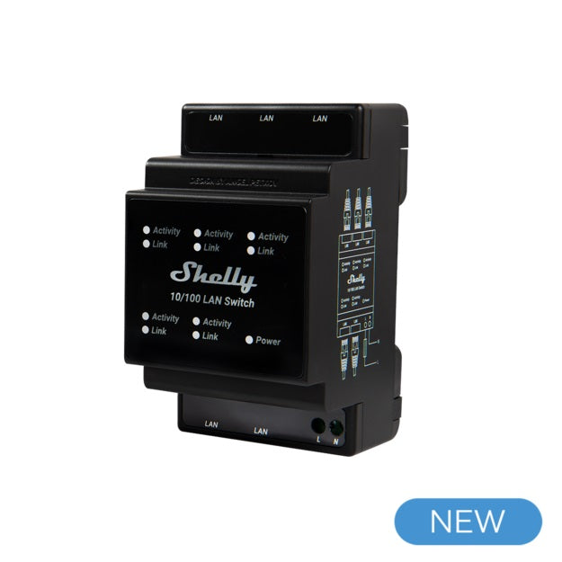 Shelly LAN Switch - Switch di rete DIN rail con 5 porte RJ45 ethernet