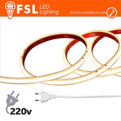 Striscia LED COB 5metri - IP65 4000K 220V 15W/m 1300lm/m+KIT tappo, colla, clip