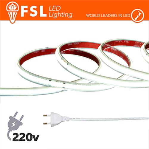 Striscia LED COB 5metri - IP65 6500K 220V 15W/m 1350lm/m +KIT tappo, colla, clip