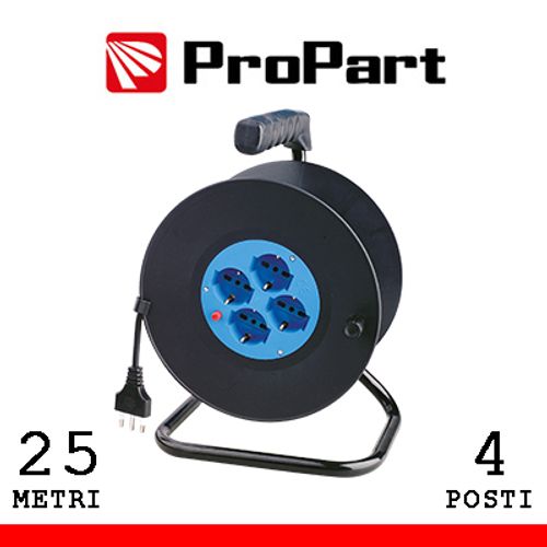 Avvolgicavo 4pos bipasso/schuko 25metri con protez. termica