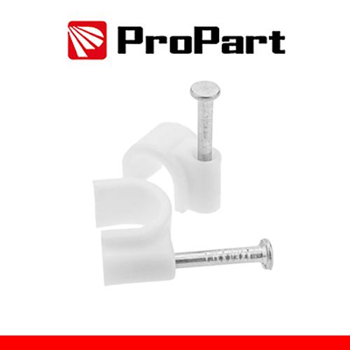 Clip con chiodini con fermacavo tondo 8mm bianco 100pz