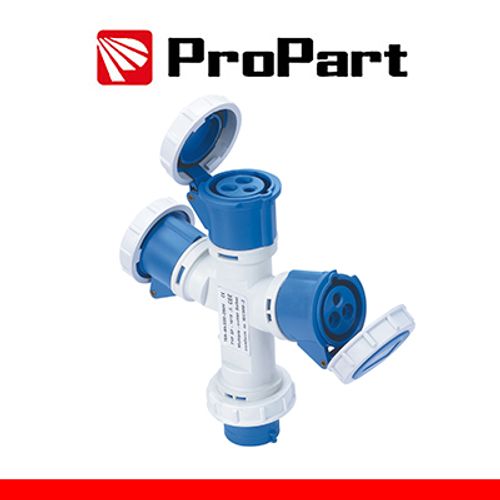 Adattatore triplo Spina ind.16A 2P+T 220-250V CEE IP67