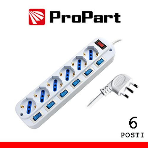 Multipresa 6pos bipasso/schuko spina16A +interr. multipli