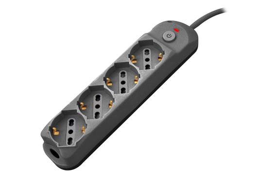 Multipresa 4pos bipasso/schuko + interrutt nuovo modello nera spina 16A