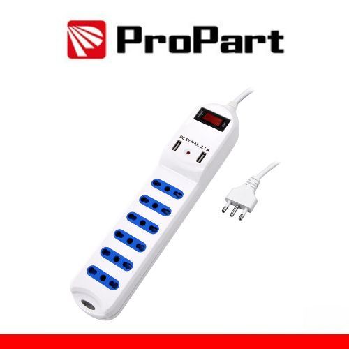 Multipresa 6 posti 10/16A bipasso 2P+T + 2 prese USB 2.1A RICARICA RAPIDA + int