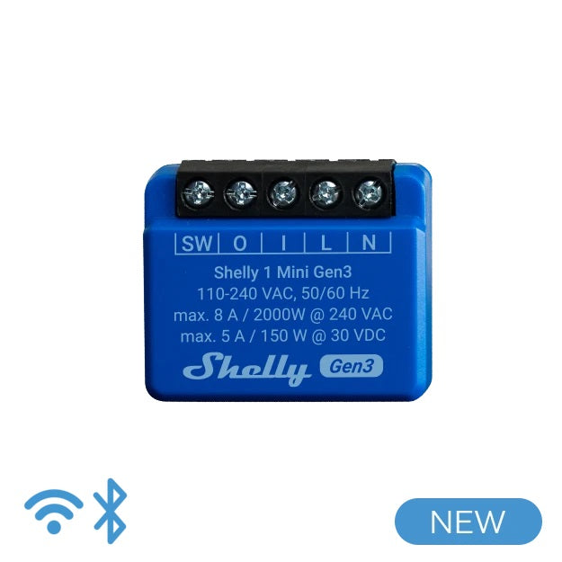 Shelly Mini 1 Gen3 - Smart Relay contatto pulito 8A AC/DC WiFi/BT/Matter